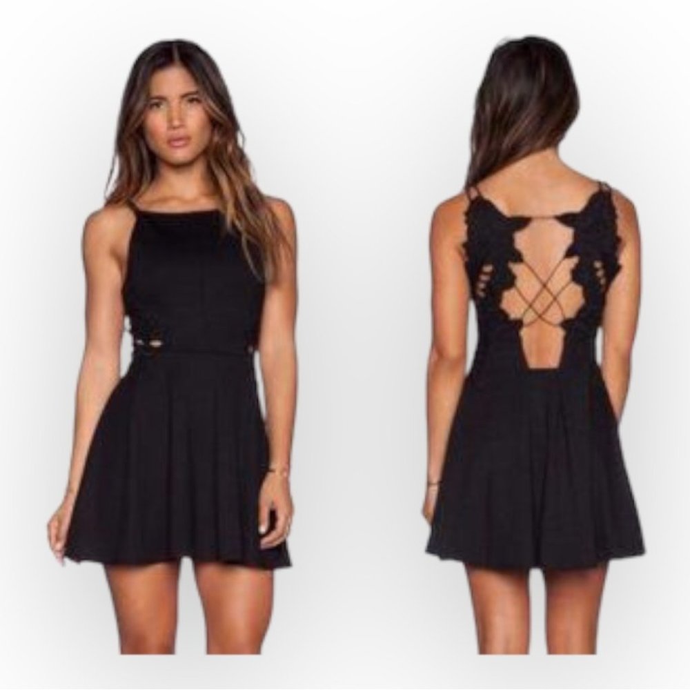 NWT Free People Backless Black Mini Skater Dress Size M
